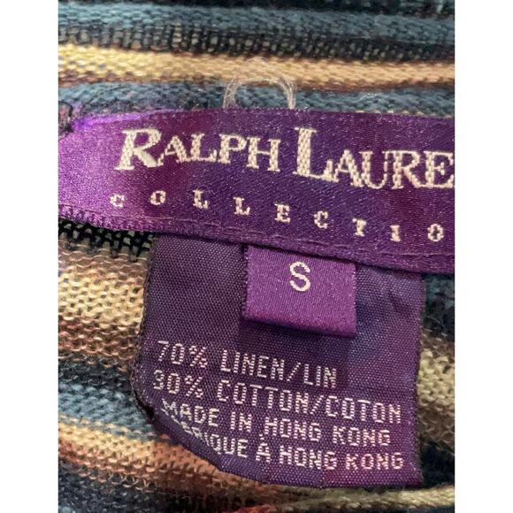Ralph Lauren Collection Runway 1994 Long Sleeve Turtleneck Top Crop Blue Stripe - Picture 9 of 10